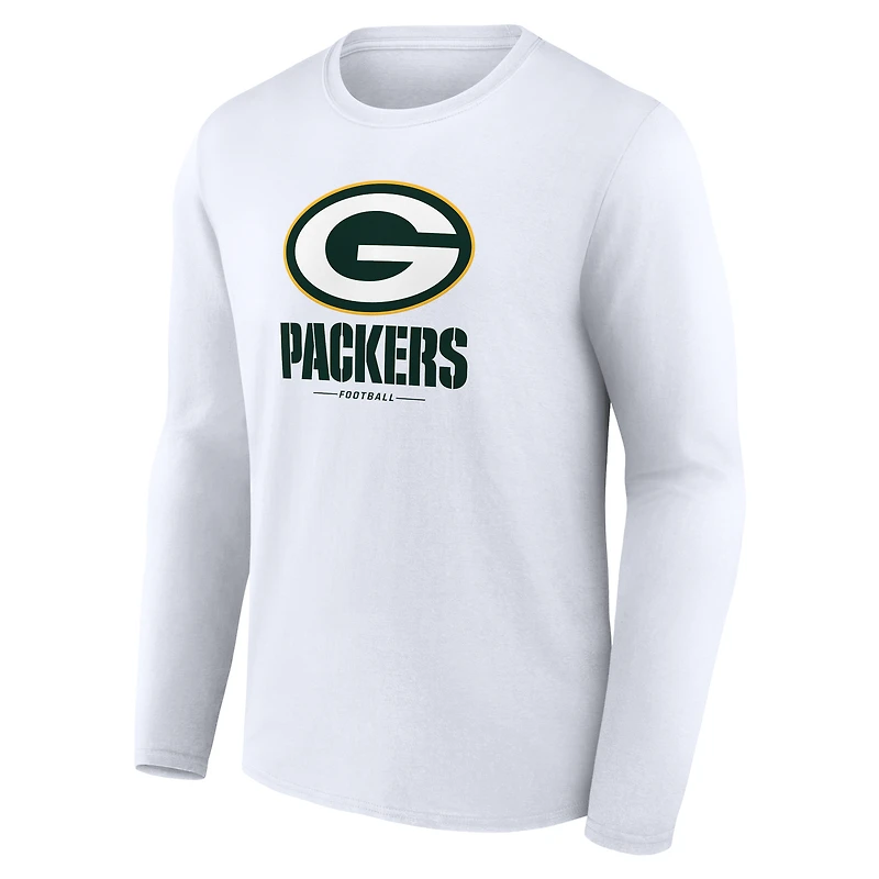 Men's White Green Bay Packers Team Lockup Long Sleeve T-Shirt