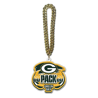Collier chaîne de ventilateur avec slogan MOJO Green Bay Packers