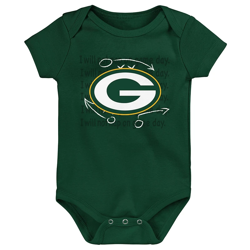 Newborn & Infant Green/Gold/Heather Gray Green Bay Packers Three-Pack Eat, Sleep Drool Retro Bodysuit Set