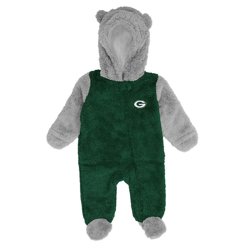 Nouveau-né et nourrisson vert/gris Green Bay Packers Game Nap Teddy Fleece Bunting - Full-Zip Sleeper