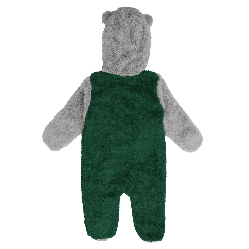 Newborn & Infant Green/Gray Green Bay Packers Game Nap Teddy Fleece Bunting - Full-Zip Sleeper