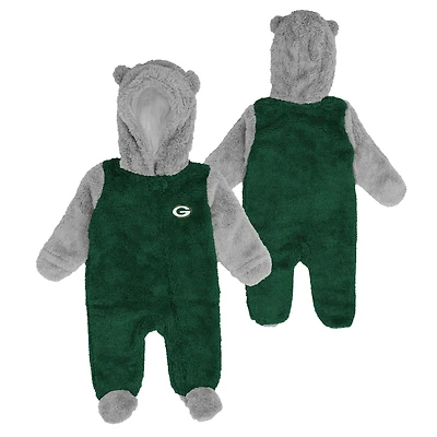 Newborn & Infant Green/Gray Green Bay Packers Game Nap Teddy Fleece Bunting - Full-Zip Sleeper