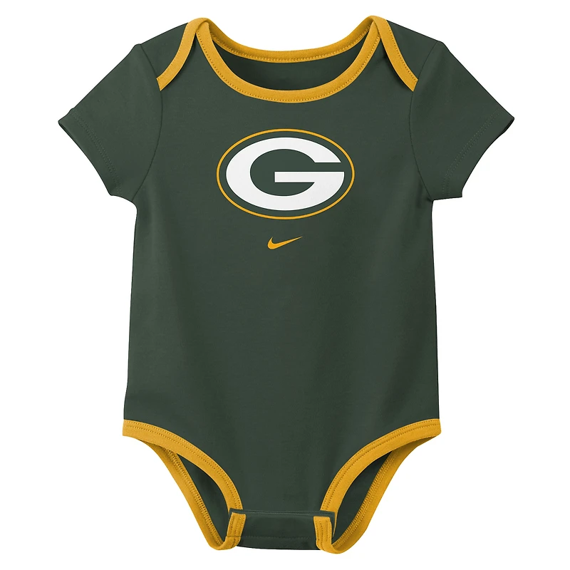 Newborn & Infant Nike Green Bay Packers Three-Piece Bodysuit Set