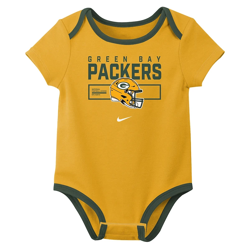 Newborn & Infant Nike Green Bay Packers Three-Piece Bodysuit Set