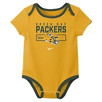 Newborn & Infant Nike Green Bay Packers Three-Piece Bodysuit Set