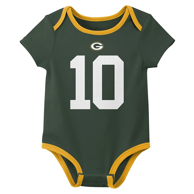 Newborn & Infant Nike Jordan Love Green Bay Packers Name Number 3-Pack Bodysuit Set