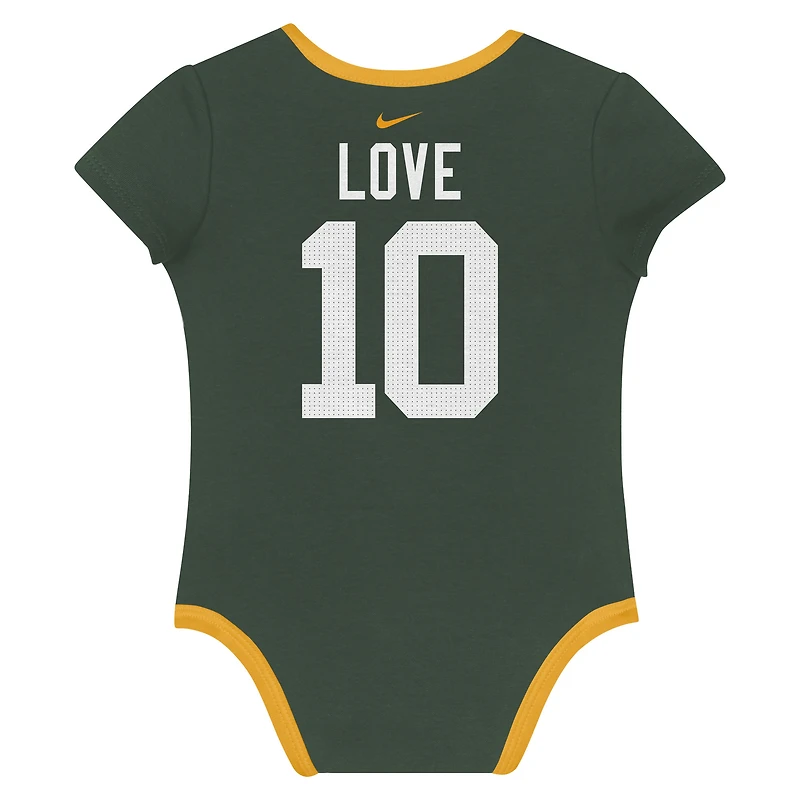 Ensemble de 3 bodies Nike Jordan Love Green Bay Packers pour nouveau-né et bébé avec nom numéro