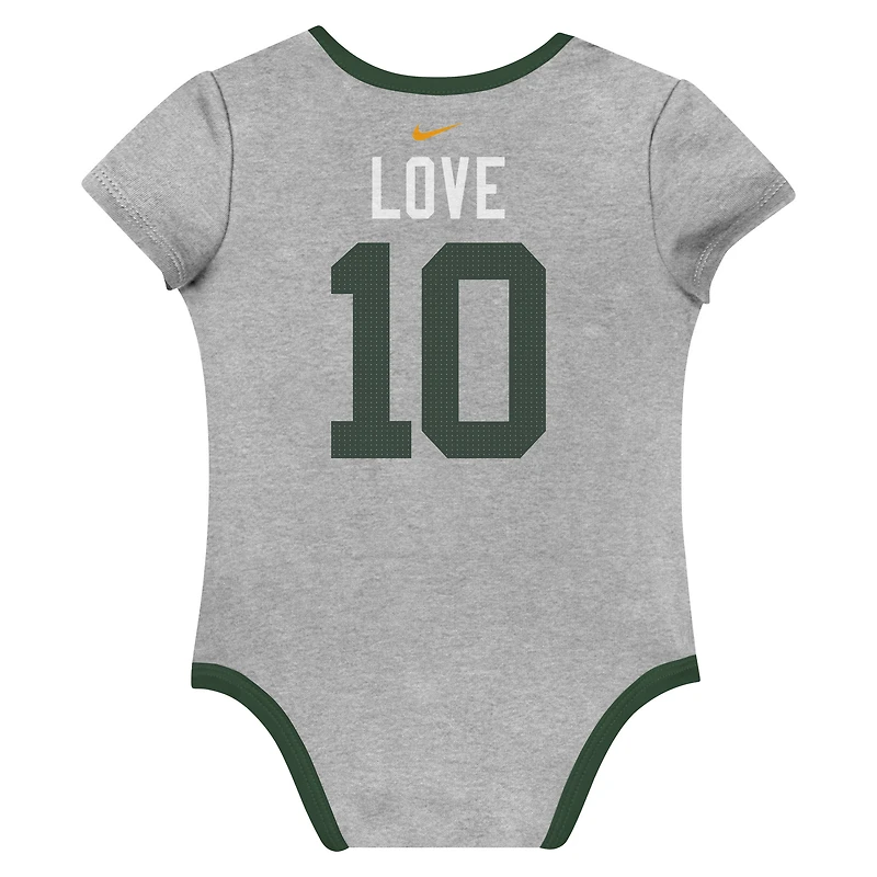 Ensemble de 3 bodies Nike Jordan Love Green Bay Packers pour nouveau-né et bébé avec nom numéro