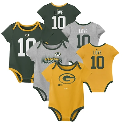 Newborn & Infant Nike Jordan Love Green Bay Packers Name Number 3-Pack Bodysuit Set