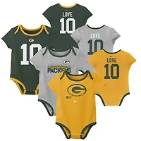 Newborn & Infant Nike Jordan Love Green Bay Packers Name Number 3-Pack Bodysuit Set