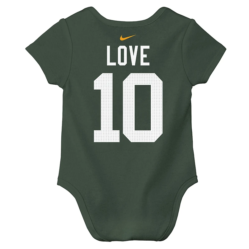 Body Nike Jordan Love Green pour nouveau-né et bébé avec nom numéro de joueur des Bay Packers