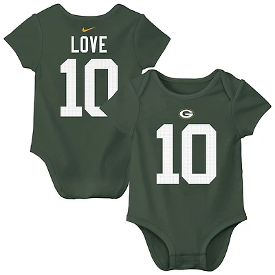 Body Nike Jordan Love Green pour nouveau-né et bébé avec nom numéro de joueur des Bay Packers