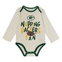 Newborn Outerstuff Green Bay Packers Little Champ Three-Piece Long Sleeve Bodysuit, Pants and Cuffed Hat Set