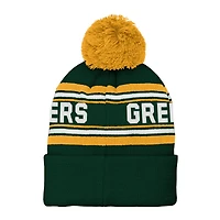 Vert préscolaire Bonnet en tricot à revers en jacquard Green Bay Packers avec pompon
