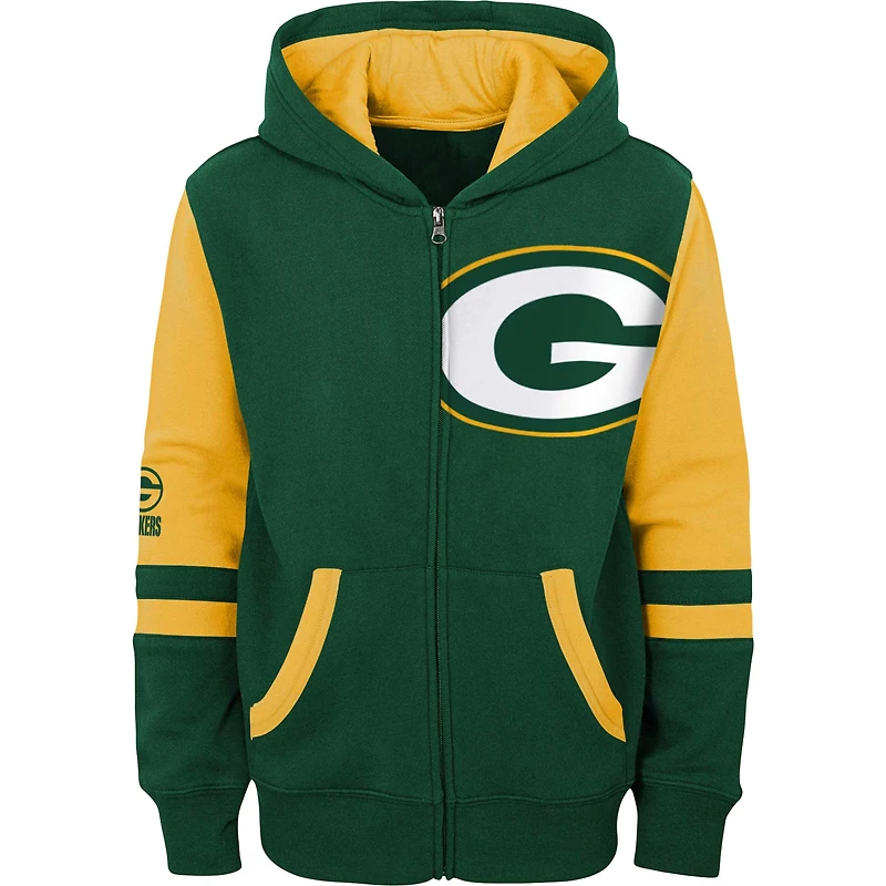 Vert préscolaire Green Bay Packers Stadium Color Block Sweat à capuche entièrement zippé