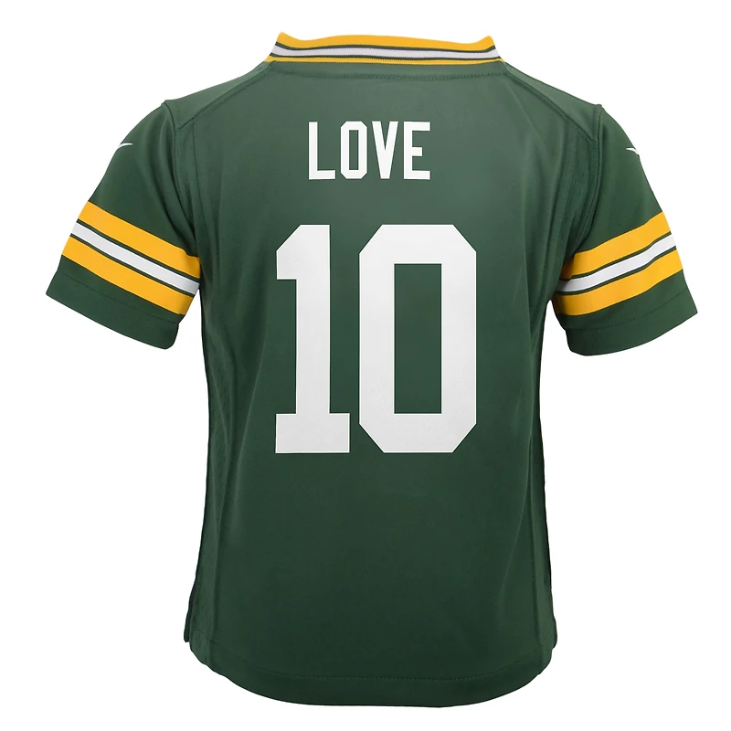 Maillot de jeu Nike Jordan Love Green des Bay Packers pour enfant d'âge préscolaire