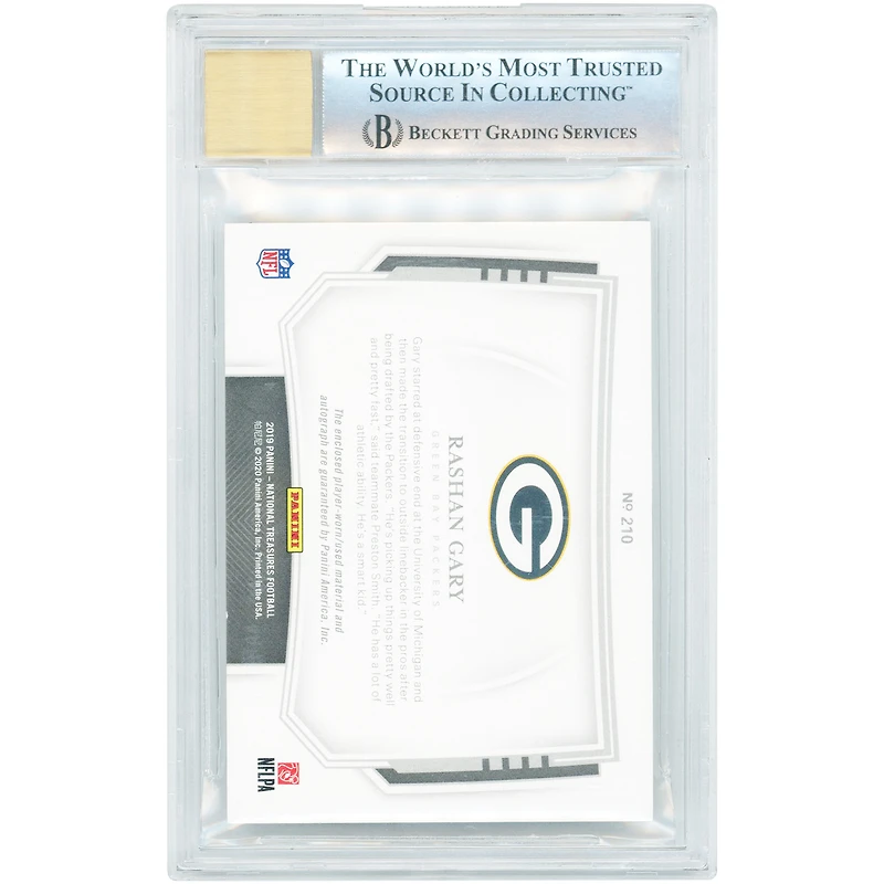 Rashan Gary Green Bay Packers Autographed 2019 Panini National Treasures Midnight #210 #15/20 BGS Authenticated 9/9 Rookie Card - 9.5,9.5,9,9 Subgrades
