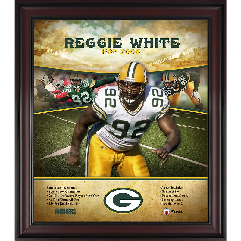 Profil de carrière du Temple de la renommée de Reggie White Green Bay Packers encadré 15" x 17"