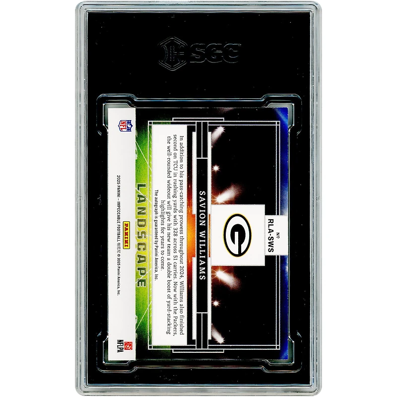 Savion Williams Green Bay Packers Autographed 2025 Panini Impeccable Rookie Landscape #RLA-SWS #83/99 SGC Authenticated 8.5/10 Rookie Card