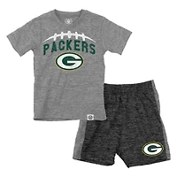 Toddler Wes & Willy  Gray Green Bay Packers T-Shirt Contrasting Shorts Set