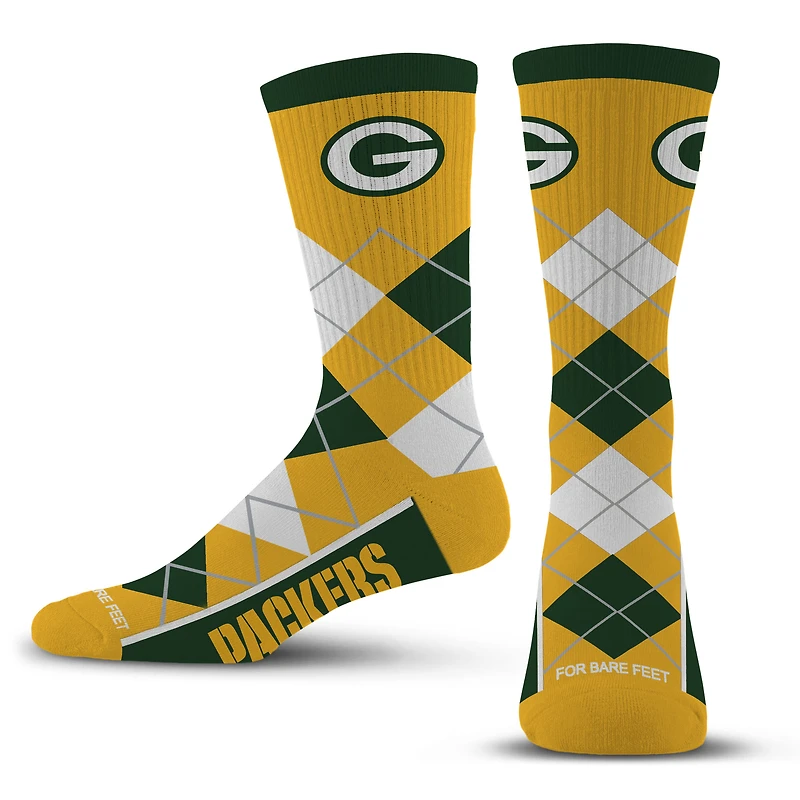 Unisex For Bare Feet  Green Bay Packers Argyle Fyre Crew Socks