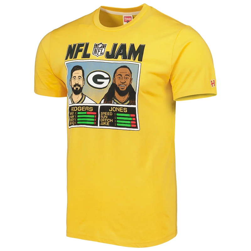 Unisex Homage Aaron Rodgers & Jones Heather Gold Green Bay Packers NFL Jam Tri-Blend T-Shirt
