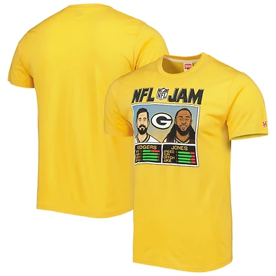 Unisex Homage Aaron Rodgers & Jones Heather Gold Green Bay Packers NFL Jam Tri-Blend T-Shirt