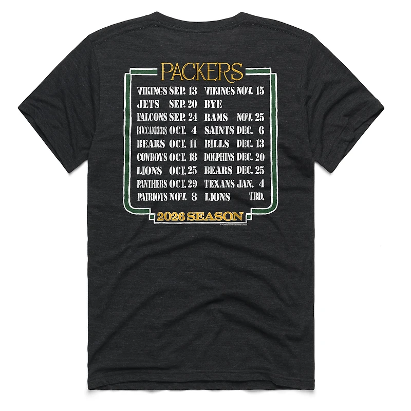 T-shirt unisexe Hommage Charcoal Green Bay Packers 2026 NFL Calendar Queen Tri-Blend