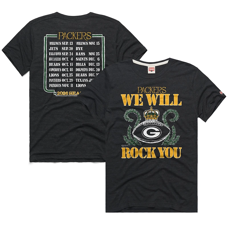 Unisex Homage Charcoal Green Bay Packers 2026 NFL Schedule Queen Tri-Blend T-Shirt