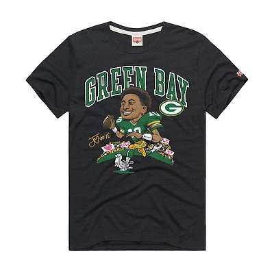 T-shirt unisexe hommage Jordan Love Charcoal Green Bay Packers Caricature Player Graphic Tri-Blend