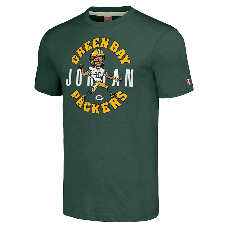 Unisex Homage Jordan Love Green Bay Packers Caricature Player Tri-Blend T-Shirt