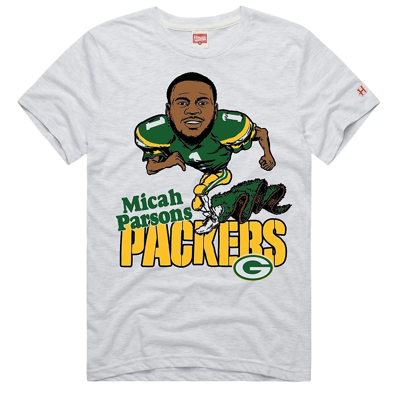 T-shirt unisexe hommage Micah Parsons Ash Green Bay Packers Caricature Player Graphic Tri-Blend