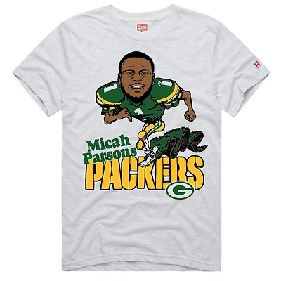 T-shirt unisexe hommage Micah Parsons Ash Green Bay Packers Caricature Player Graphic Tri-Blend