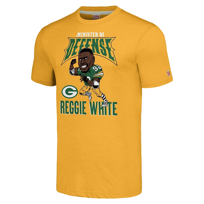 Unisex Homage Reggie White Gold Green Bay Packers Caricature Retired Player Tri-Blend T-Shirt