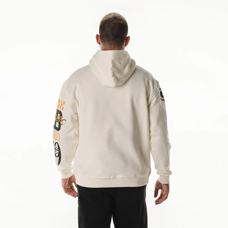 Sweat à capuche unisexe en polaire manches graphiques empilées, couleur crème, des Packers de Green Bay