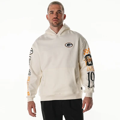 Sweat à capuche unisexe en polaire manches graphiques empilées, couleur crème, des Packers de Green Bay