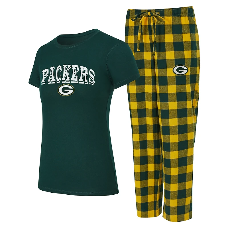 Women's Concepts Sport  Green/Gold Green Bay Packers Avondale T-Shirt & Pants Flannel PJ Set