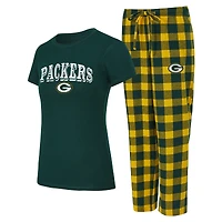 Ensemble pyjama en flanelle avec t-shirt et pantalon Avondale des Packers de Green Bay pour femmes Concepts Sport Green/Gold