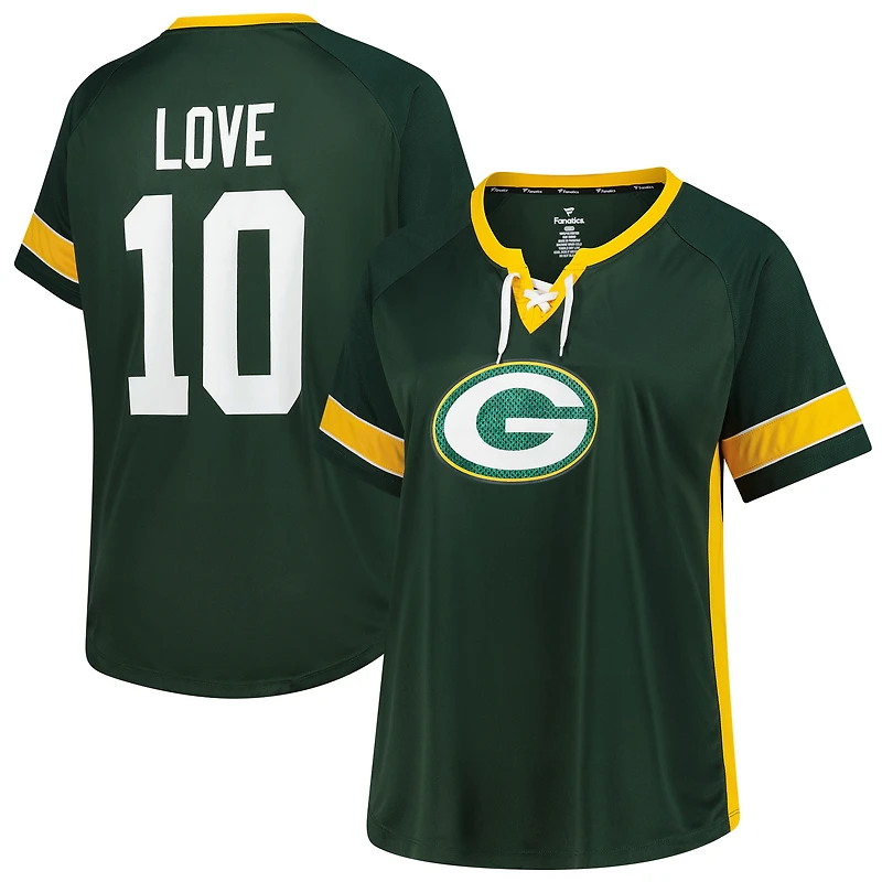 Women's Fanatics Jordan Love Green Bay Packers Plus Name & Number Lace-Up T-Shirt