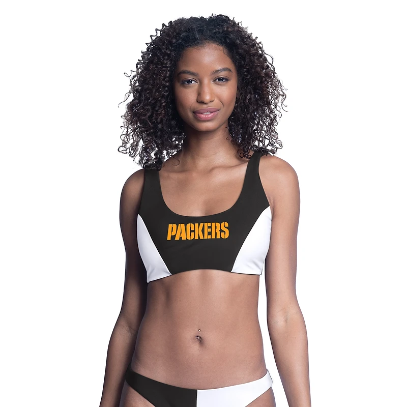 Women's G-III 4Her by Carl Banks  Black Green Bay Packers Brief Game Bikini Top