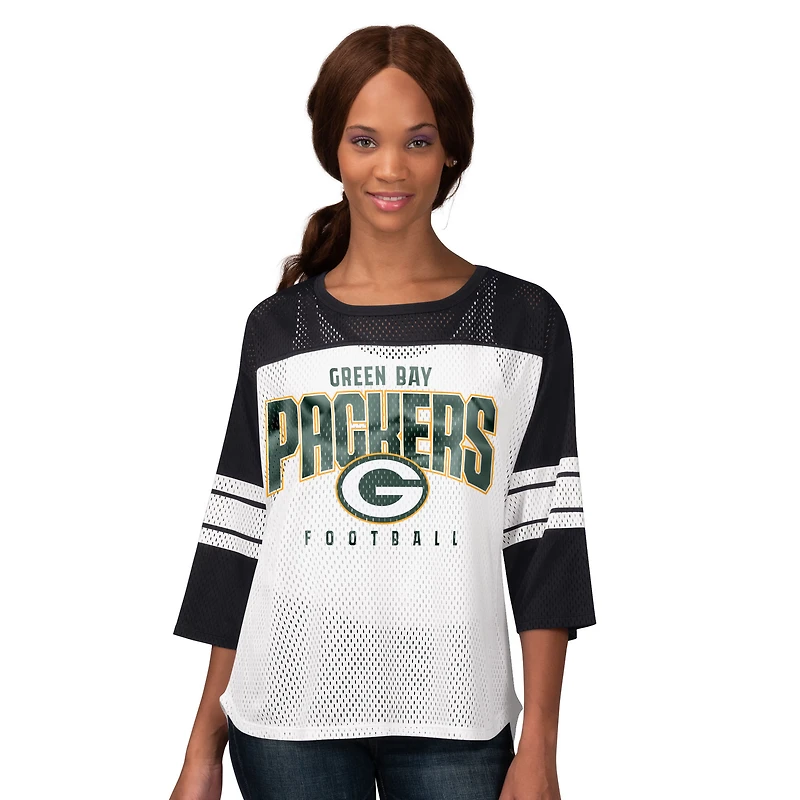 Women's G-III 4Her by Carl Banks  Black Green Bay Packers First Team 3/4-Sleeve Mesh T-Shirt