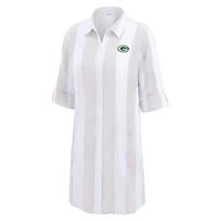 Women's Tommy Bahama  Khaki/White Green Bay Packers Rugby Beach Stripe Button-Up Tunic