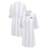Women's Tommy Bahama  Khaki/White Green Bay Packers Rugby Beach Stripe Button-Up Tunic