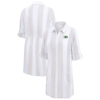 Women's Tommy Bahama Khaki/White Green Bay Packers Rugby Beach Stripe Button-Up Tunic