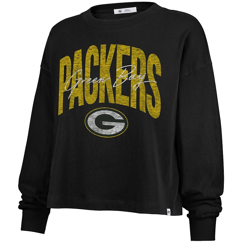 Women's '47 Black Green Bay Packers Muse Sydney Long Sleeve Cropped T-Shirt