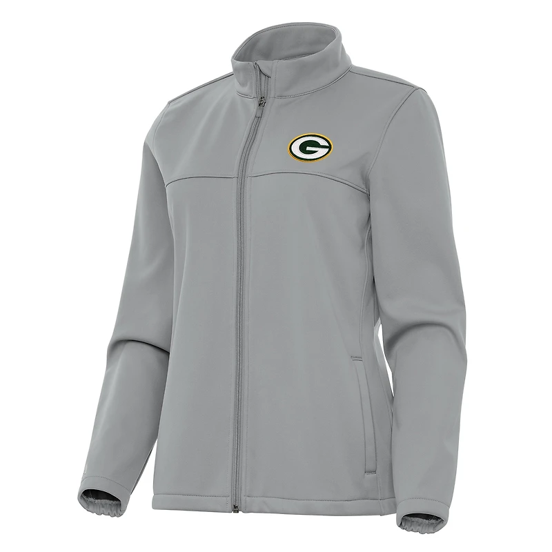 Veste de golf zippée intégrale Antigua Gray Green Bay Packers Links 2 pour femme