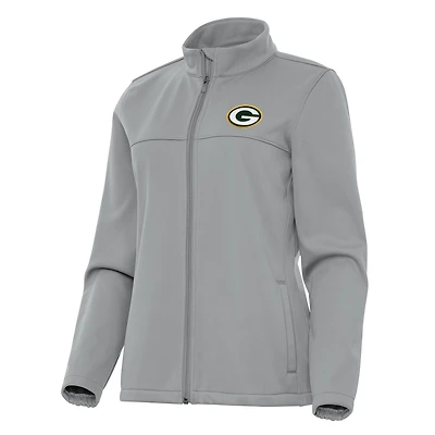 Veste de golf zippée intégrale Antigua Gray Green Bay Packers Links 2 pour femme