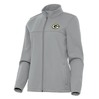 Veste de golf zippée intégrale Antigua Gray Green Bay Packers Links 2 pour femme