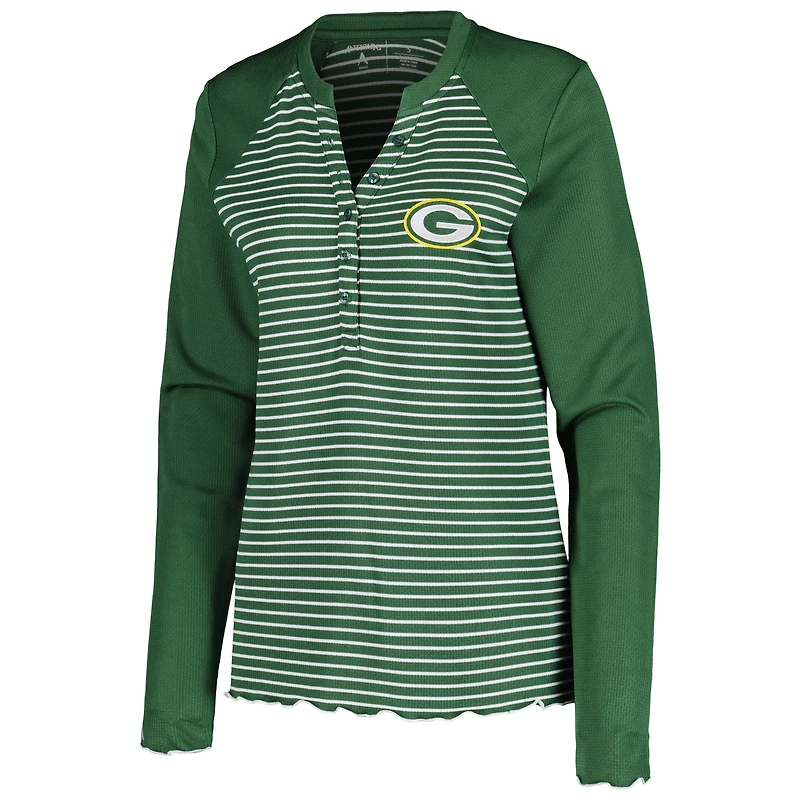 Women's Antigua Green Bay Packers Maverick Waffle Henley Long Sleeve T-Shirt