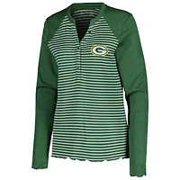 Women's Antigua Green Bay Packers Maverick Waffle Henley Long Sleeve T-Shirt
